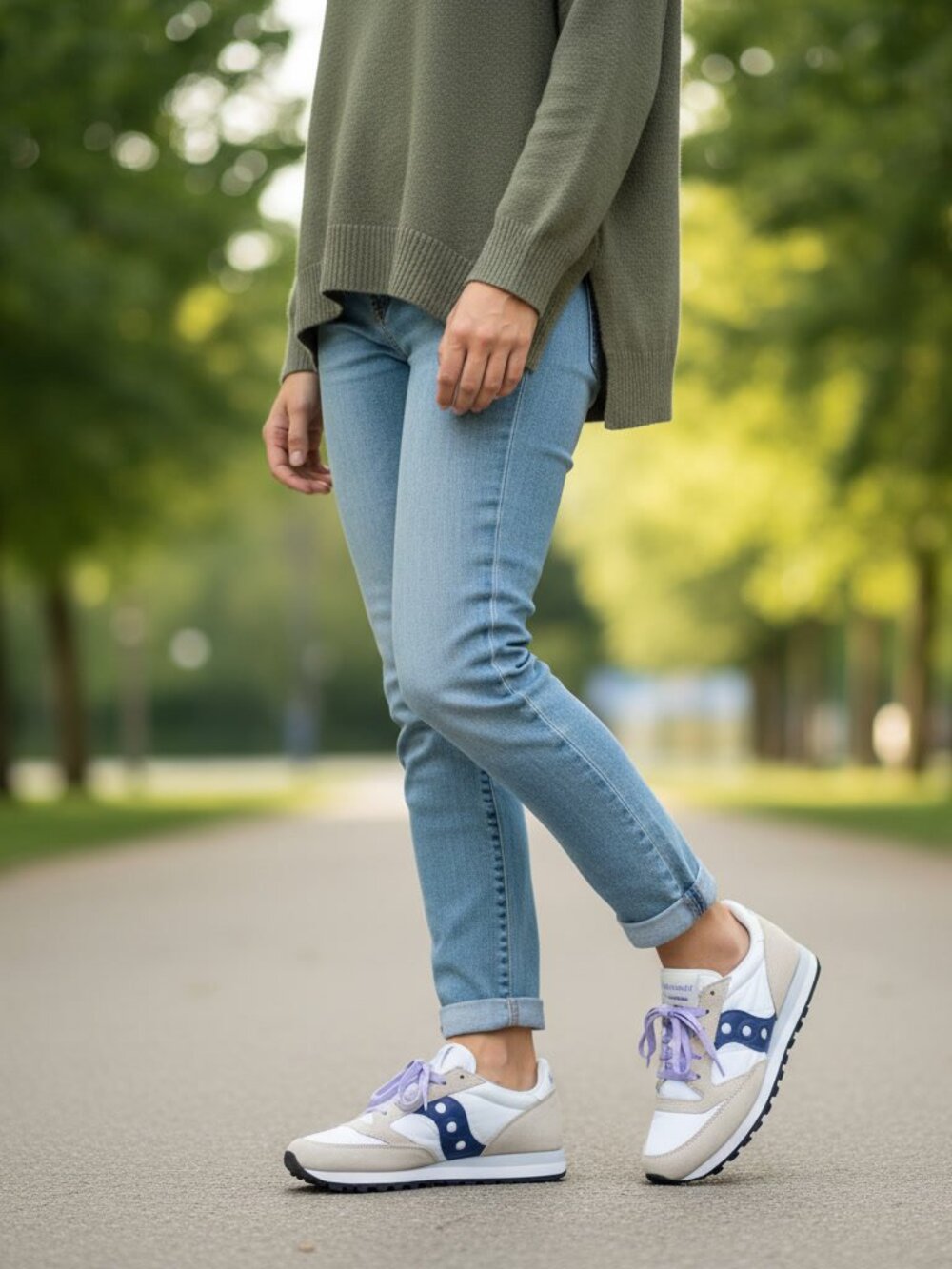 Saucony Jazz Original Sneakers White Tan Navy Women's 11